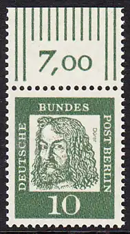 BERLIN 1961 Michel-Nummer 202 postfrisch EINZELMARKE RAND oben (a) - Bedeutende Deutsche: Albrecht Dürer, Maler und Grafiker
