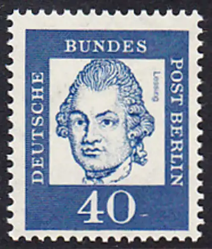 BERLIN 1961 Michel-Nummer 207 postfrisch EINZELMARKE - Bedeutende Deutsche: Gotthold Ephraim Lessing, Dichter und Philosoph