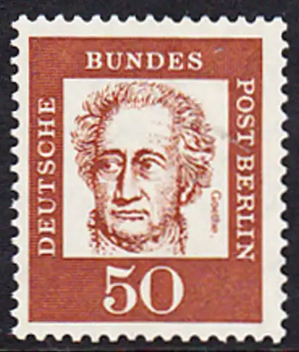 BERLIN 1961 Michel-Nummer 208 postfrisch EINZELMARKE - Bedeutende Deutsche: Johann Wolfgang von Goethe, Dichter