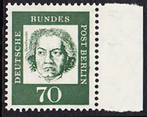 BERLIN 1961 Michel-Nummer 210 postfrisch EINZELMARKE RAND rechts - Bedeutende Deutsche: Ludwig van Beethoven, Komponist