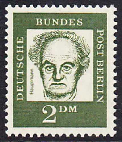 BERLIN 1961 Michel-Nummer 213 postfrisch EINZELMARKE - Bedeutende Deutsche: Gerhart Hauptmann, Dichter und Dramatiker