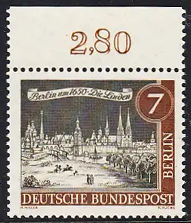 BERLIN 1962 Michel-Nummer 218 postfrisch EINZELMARKE RAND oben (b) - Alt-Berlin: Die Linden