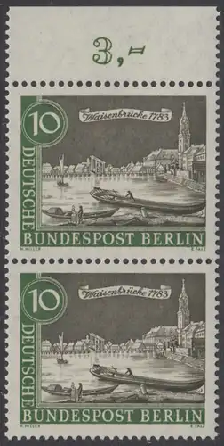 BERLIN 1962 Michel-Nummer 219 postfrisch vert.PAAR RAND oben - Alt-Berlin: Waisenbrücke