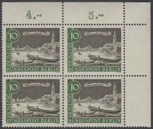 BERLIN 1962 Michel-Nummer 219 postfrisch BLOCK ECKRAND oben rechts (a) - Alt-Berlin: Waisenbrücke