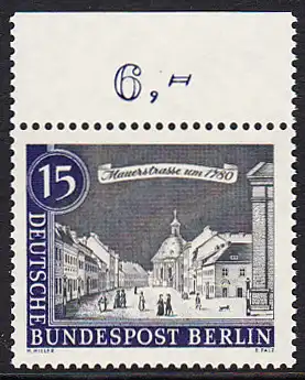 BERLIN 1962 Michel-Nummer 220 postfrisch EINZELMARKE RAND oben (a03) - Alt-Berlin: Mauerstraße