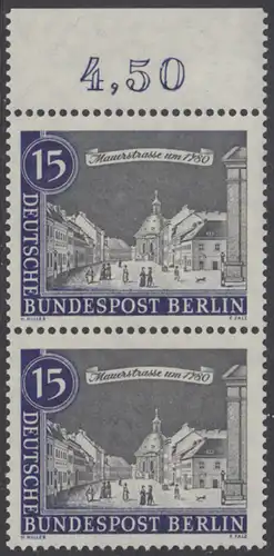 BERLIN 1962 Michel-Nummer 220 postfrisch vert.PAAR RAND oben (b) - Alt-Berlin: Mauerstraße