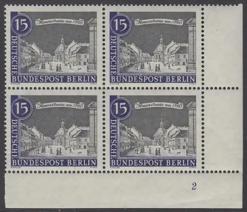 BERLIN 1962 Michel-Nummer 220 postfrisch BLOCK ECKRAND unten rechts m/ Formnummer (b) - Alt-Berlin: Mauerstraße