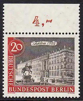 BERLIN 1962 Michel-Nummer 221 postfrisch EINZELMARKE RAND oben (a) - Alt-Berlin: Berliner Schloss