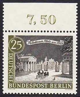 BERLIN 1962 Michel-Nummer 222 postfrisch EINZELMARKE RAND oben (a) - Alt-Berlin: Potsdamer Platz