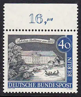 BERLIN 1962 Michel-Nummer 223 postfrisch EINZELMARKE RAND oben (b) - Alt-Berlin: Schloss Bellevue