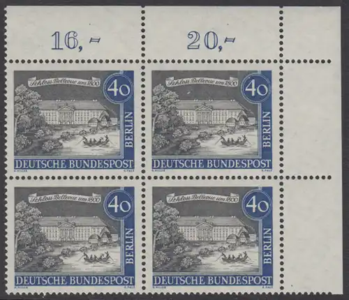 BERLIN 1962 Michel-Nummer 223 postfrisch BLOCK ECKRAND oben rechts - Alt-Berlin: Schloss Bellevue