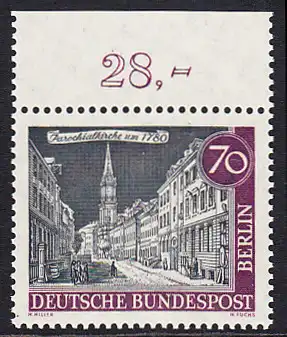 BERLIN 1962 Michel-Nummer 226 postfrisch EINZELMARKE RAND oben (b) - Alt-Berlin: Parochialkirche