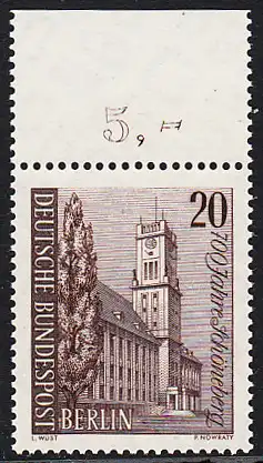 BERLIN 1964 Michel-Nummer 233 postfrisch EINZELMARKE RAND oben (c) - Schöneberg, Rathaus