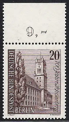 BERLIN 1964 Michel-Nummer 233 postfrisch EINZELMARKE RAND oben (g) - Schöneberg, Rathaus