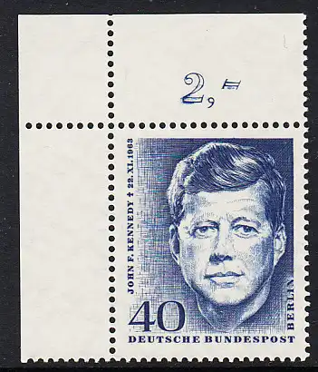 BERLIN 1964 Michel-Nummer 241 postfrisch EINZELMARKE ECKRAND oben links - John F. Kennedy, US-Präsident