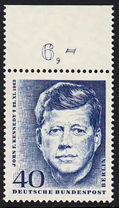 BERLIN 1964 Michel-Nummer 241 postfrisch EINZELMARKE RAND oben (b) - John F. Kennedy, US-Präsident