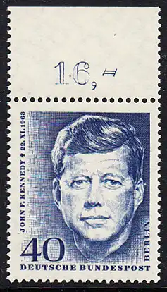 BERLIN 1964 Michel-Nummer 241 postfrisch EINZELMARKE RAND oben (g) - John F. Kennedy, US-Präsident