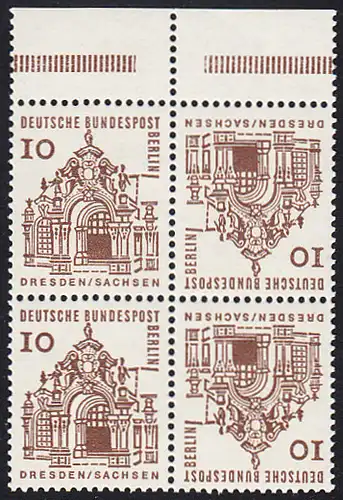 BERLIN 1964 Michel-Nummer 242_K4 postfrisch BLOCK RÄNDER oben (K4) - Deutsche Bauwerke aus zwölf Jahrhunderten: Wallpavillon des Zwingers, Dresden