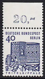 BERLIN 1964 Michel-Nummer 245 postfrisch EINZELMARKE RAND oben (b) - Deutsche Bauwerke aus zwölf Jahrhunderten: Burg Trifels in der Pfalz