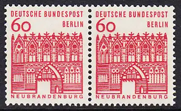 BERLIN 1964 Michel-Nummer 247 postfrisch horiz.PAAR - Deutsche Bauwerke aus zwölf Jahrhunderten: Treptower Tor, Neubrandenburg
