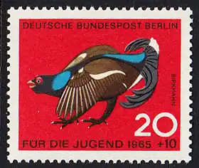 BERLIN 1965 Michel-Nummer 252 postfrisch EINZELMARKE - Jagdbares Federwild: Birkhahn