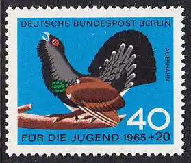 BERLIN 1965 Michel-Nummer 253 postfrisch EINZELMARKE - Jagdbares Federwild: Auerhahn