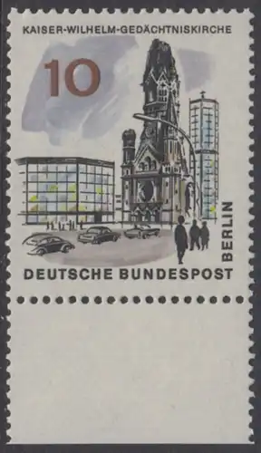 BERLIN 1965 Michel-Nummer 254 postfrisch EINZELMARKE RAND unten (a01) - Das neue Berlin: Kaiser-Wilhelm-Gedächtniskirche