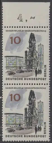 BERLIN 1965 Michel-Nummer 254 postfrisch vert.PAAR RAND oben - Das neue Berlin: Kaiser-Wilhelm-Gedächtniskirche