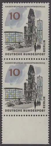 BERLIN 1965 Michel-Nummer 254 postfrisch vert.PAAR RAND unten - Das neue Berlin: Kaiser-Wilhelm-Gedächtniskirche