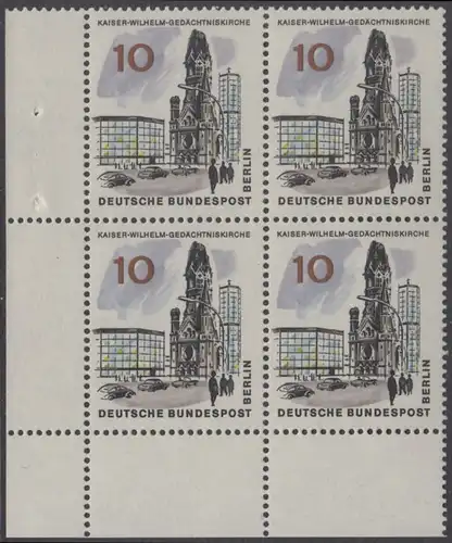 BERLIN 1965 Michel-Nummer 254 postfrisch BLOCK ECKRAND unten links - Das neue Berlin: Kaiser-Wilhelm-Gedächtniskirche