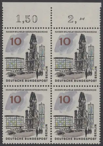 BERLIN 1965 Michel-Nummer 254 postfrisch BLOCK RÄNDER oben - Das neue Berlin: Kaiser-Wilhelm-Gedächtniskirche