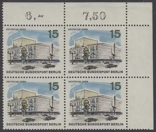 BERLIN 1965 Michel-Nummer 255 postfrisch BLOCK ECKRAND oben rechts - Das neue Berlin: Deutsche Oper