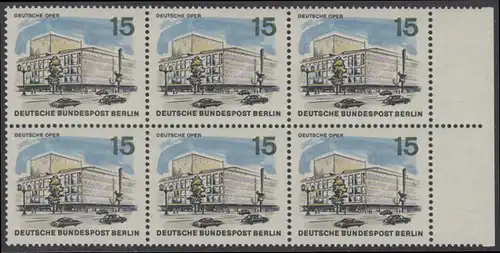 BERLIN 1965 Michel-Nummer 255 postfrisch horiz.BLOCK(6) RÄNDER rechts - Das neue Berlin: Deutsche Oper