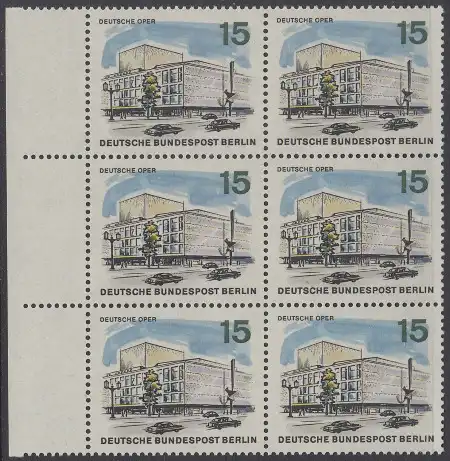 BERLIN 1965 Michel-Nummer 255 postfrisch vert.BLOCK(6) RÄNDER links - Das neue Berlin: Deutsche Oper