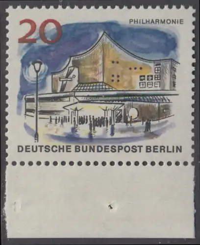 BERLIN 1965 Michel-Nummer 256 postfrisch EINZELMARKE RAND unten - Das neue Berlin: Neue Philharmonie