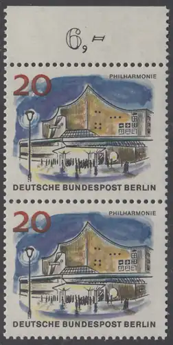BERLIN 1965 Michel-Nummer 256 postfrisch vert.PAAR RAND oben - Das neue Berlin: Neue Philharmonie