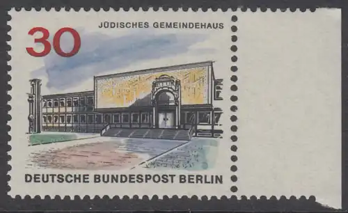 BERLIN 1965 Michel-Nummer 257 postfrisch EINZELMARKE RAND rechts - Das neue Berlin: Jüdisches Gemeindehaus