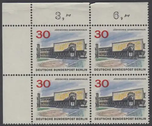 BERLIN 1965 Michel-Nummer 257 postfrisch BLOCK ECKRAND oben links - Das neue Berlin: Jüdisches Gemeindehaus