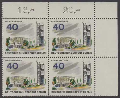 BERLIN 1965 Michel-Nummer 258 postfrisch BLOCK ECKRAND oben rechts - Das neue Berlin: Gedenkstätte Regina Martyrum