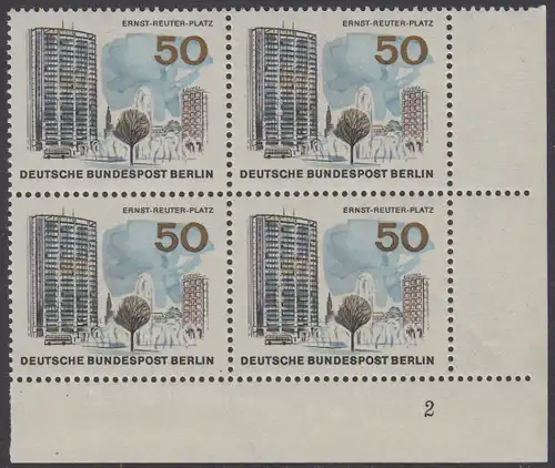 BERLIN 1965 Michel-Nummer 259 postfrisch BLOCK ECKRAND unten rechts (m/Formnummer / b) - Das neue Berlin: Ernst-Reuter-Platz