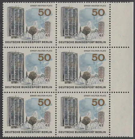 BERLIN 1965 Michel-Nummer 259 postfrisch vert.BLOCK(6) RÄNDER rechts (a01) - Das neue Berlin: Ernst-Reuter-Platz