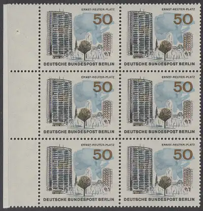 BERLIN 1965 Michel-Nummer 259 postfrisch vert.BLOCK(6) RÄNDER links (a01) - Das neue Berlin: Ernst-Reuter-Platz