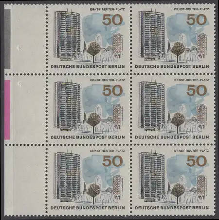 BERLIN 1965 Michel-Nummer 259 postfrisch vert.BLOCK(6) RÄNDER links (a03) - Das neue Berlin: Ernst-Reuter-Platz