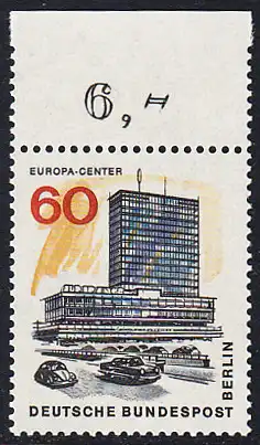 BERLIN 1965 Michel-Nummer 260 postfrisch EINZELMARKE RAND oben (a) - Das neue Berlin: Europa-Center