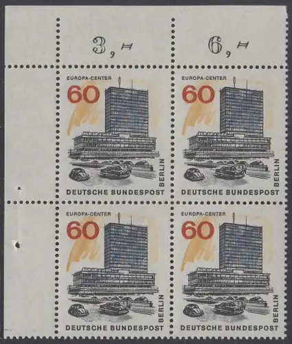 BERLIN 1965 Michel-Nummer 260 postfrisch BLOCK ECKRAND oben links - Das neue Berlin: Europa-Center