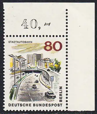 BERLIN 1965 Michel-Nummer 262 postfrisch EINZELMARKE ECKRAND oben rechts - Das neue Berlin: Stadtautobahn