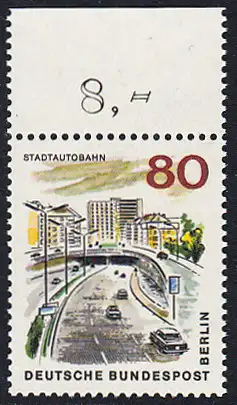 BERLIN 1965 Michel-Nummer 262 postfrisch EINZELMARKE RAND oben (a01) - Das neue Berlin: Stadtautobahn