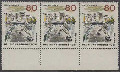 BERLIN 1965 Michel-Nummer 262 postfrisch horiz.STRIP(3) RAND unten - Das neue Berlin: Stadtautobahn
