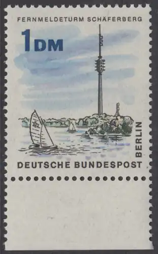 BERLIN 1965 Michel-Nummer 264 postfrisch EINZELMARKE RAND unten - Das neue Berlin: Fernmeldeturm auf dem Schäferberg, Berlin-Wannsee