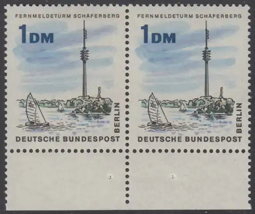 BERLIN 1965 Michel-Nummer 264 postfrisch horiz.PAAR RAND unten - Das neue Berlin: Fernmeldeturm auf dem Schäferberg, Berlin-Wannsee